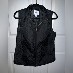 Old Navy Black Quilted Vest with Gold Accents
